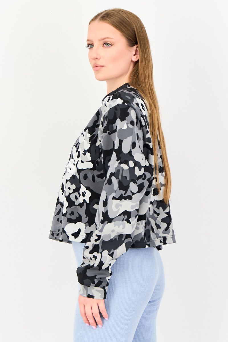 Adidas Women Sportswear Fit Long Sleeve Camouflage Outdoor Sweatshirt, Multicolor - Image 2