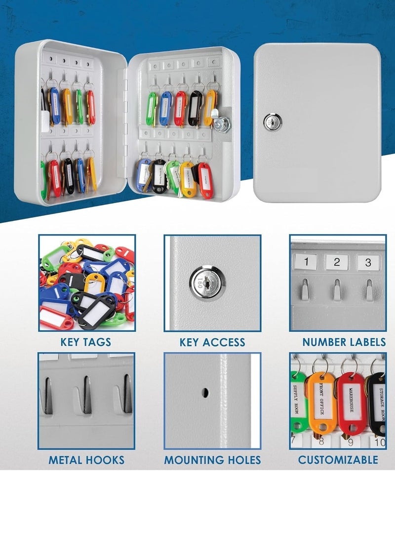 RENOVO Metal Key Box 40 Key Steel Key Cabinet Wall Mount Storage Box Organizer Key With Tag Assorted Color Plastic - Image 2