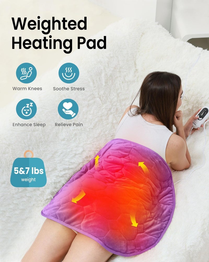 immtree Weighted Heating Pad 7lbs for Deeper Pain Relief, XXXL Size(29x24) with Fast Heat Technology, Lap Blankets for Adults, Heated Pads for Period Cramps, Back and Knee, Purple - Image 2