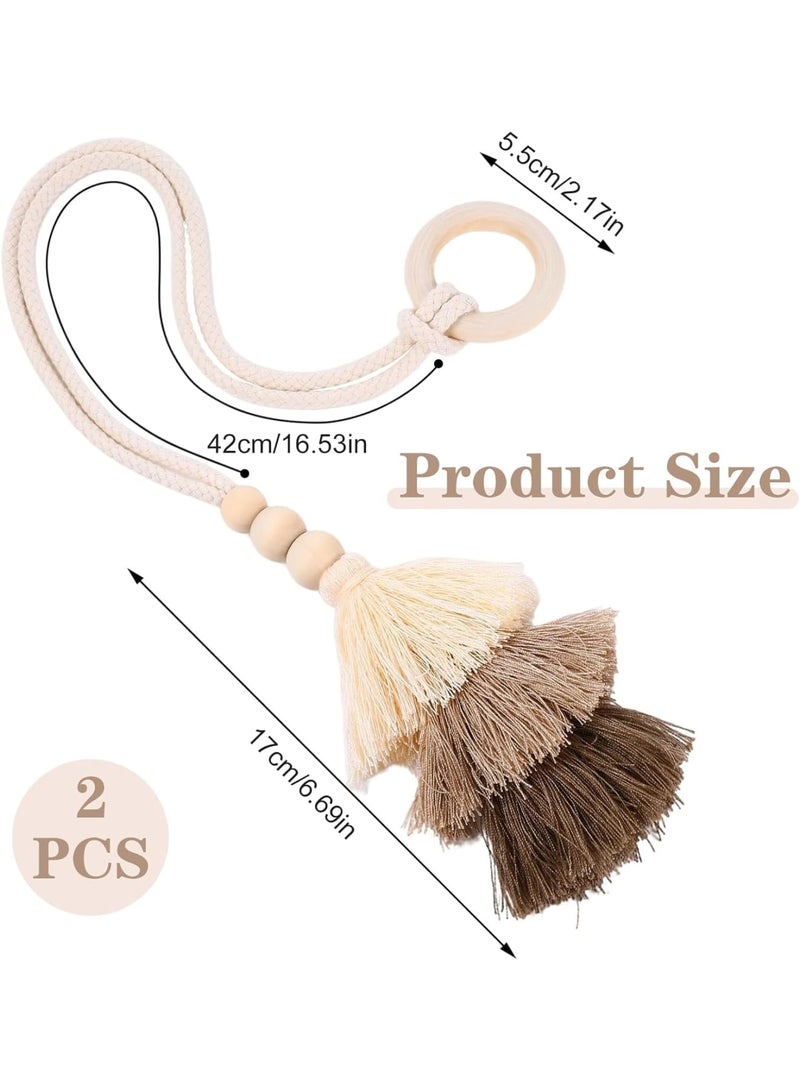 SYOSI Curtain Tiebacks, 2 Pcs Wooden Bead Tassel Holdbacks, Boho Decorative No Drill Drapery Holders for Bedroom Living Room Window Curtains, Easy Install - Image 3