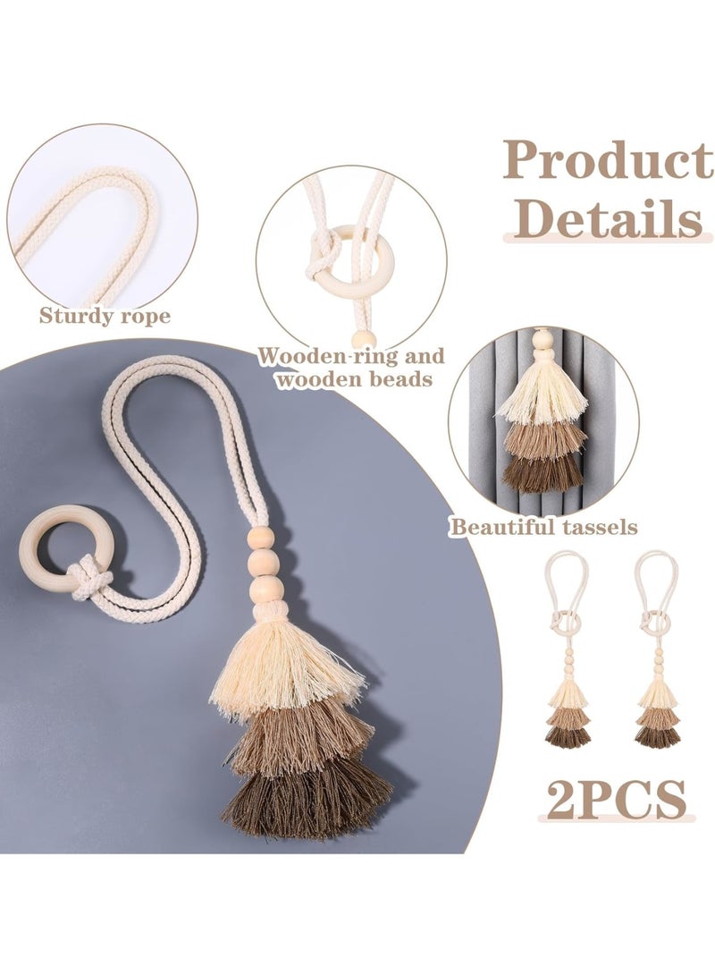 SYOSI Curtain Tiebacks, 2 Pcs Wooden Bead Tassel Holdbacks, Boho Decorative No Drill Drapery Holders for Bedroom Living Room Window Curtains, Easy Install - Image 4