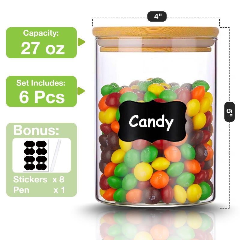 Gencywe Glass Storage Jars with Airtight Bamboo Lid, 27 OZ Food Storage Jar with Labels, Airtight Glass Canisters, Clear Kitchen Container for Candy, Cookie, Rice, Coffee Beans, Snacks, Spices - Image 2