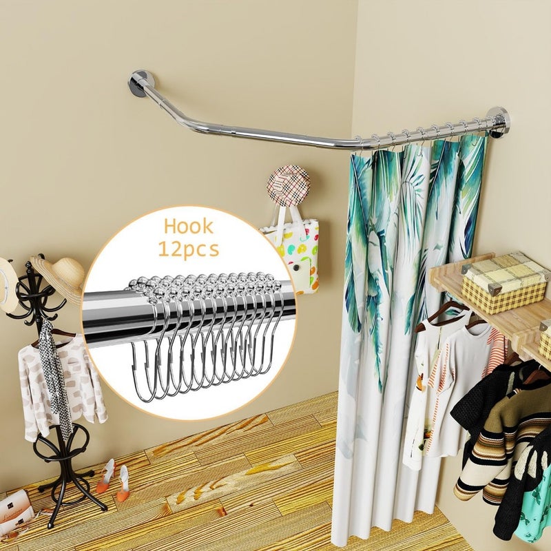 Stretchable 304 Stainless Steel Bathroom Bathtub Corner Shower Curtain Rod Rack, Silver, Adjustable Both Sides: 43-65 cm, Middle: 51-66 cm - Image 5
