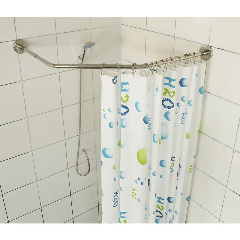 Stretchable 304 Stainless Steel Bathroom Bathtub Corner Shower Curtain Rod Rack, Silver, Adjustable Both Sides: 43-65 cm, Middle: 51-66 cm - Image 4
