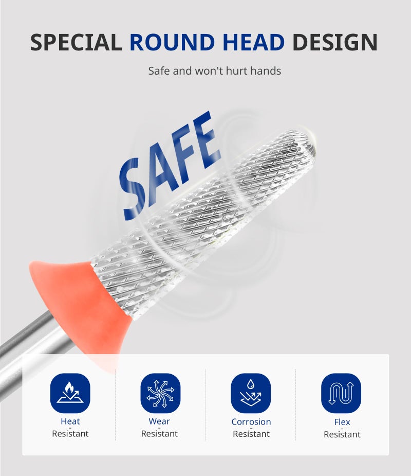 AIRSEE Tungsten Carbide Acrylic Nail Drill Bit Efile Electric File Machine Head Tip for Manicure Polishing Art Remove Gel 3/32" 2 Way Safety Use Ball Top Tapered Bit Cone Shape Fine-F - Image 3