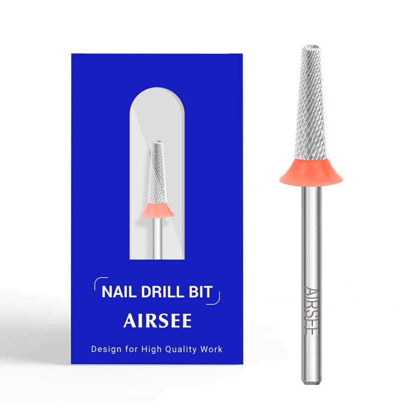 AIRSEE Tungsten Carbide Acrylic Nail Drill Bit Efile Electric File Machine Head Tip for Manicure Polishing Art Remove Gel 3/32" 2 Way Safety Use Ball Top Tapered Bit Cone Shape Fine-F - Image 1