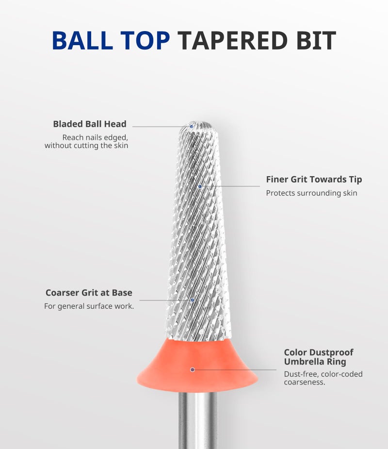 AIRSEE Tungsten Carbide Acrylic Nail Drill Bit Efile Electric File Machine Head Tip for Manicure Polishing Art Remove Gel 3/32" 2 Way Safety Use Ball Top Tapered Bit Cone Shape Fine-F - Image 4