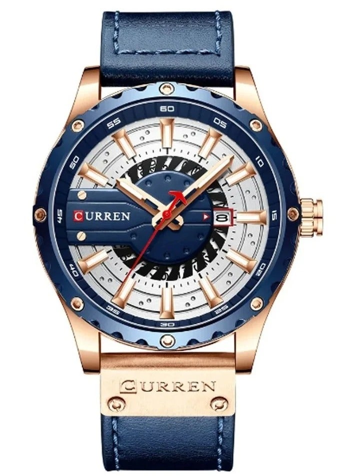CURREN Curren 8374 Men's Waterproof Leather Calendar Watch  - Image 1