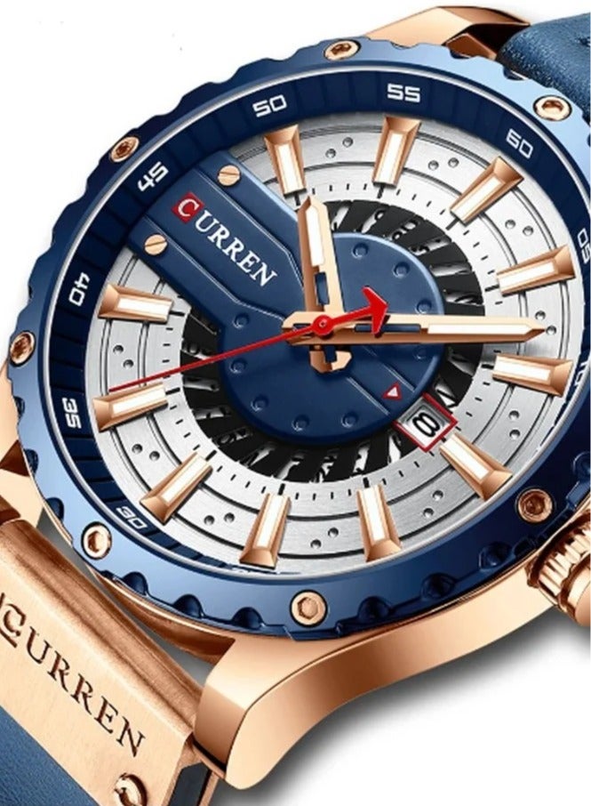 CURREN Curren 8374 Men's Waterproof Leather Calendar Watch  - Image 2