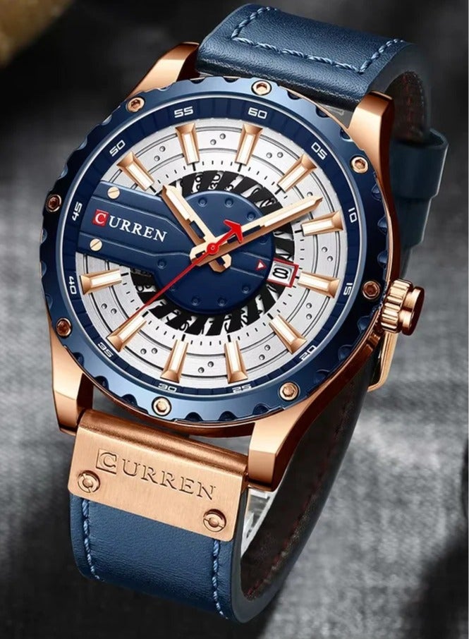 CURREN Curren 8374 Men's Waterproof Leather Calendar Watch  - Image 3