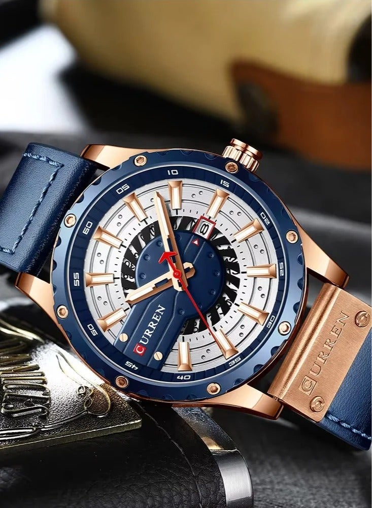 CURREN Curren 8374 Men's Waterproof Leather Calendar Watch  - Image 4
