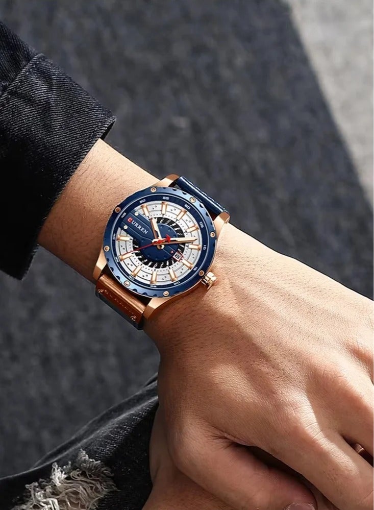 CURREN Curren 8374 Men's Waterproof Leather Calendar Watch  - Image 5