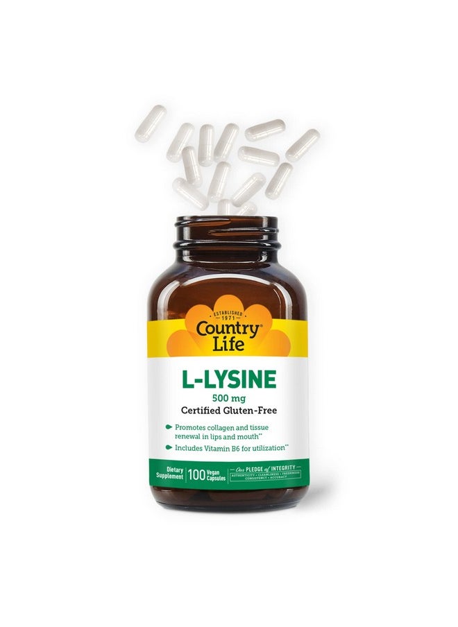 Country Life Llysine 500Mg With B6 Supports Immune Health Promotes Collagen Renewal In Lips And Mouth 100 Vegan Capsules Certified Gluten Free Certified Vegan  - Image 4