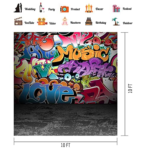 PHMOJEN Street Graffiti Art Photo Backdrop, 10x10ft Extra Large Colorful 90's Hip Hop Vintage Cement Floor Photography Backdrops for Homemade Video Studio and Webcast Props Photo Background BJLSPH1414 - Image 2