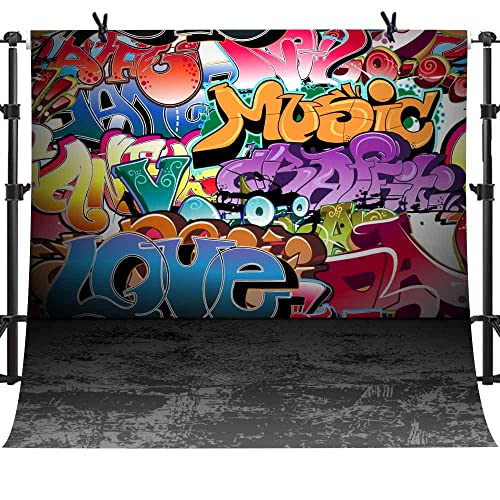 PHMOJEN Street Graffiti Art Photo Backdrop, 10x10ft Extra Large Colorful 90's Hip Hop Vintage Cement Floor Photography Backdrops for Homemade Video Studio and Webcast Props Photo Background BJLSPH1414 - Image 1