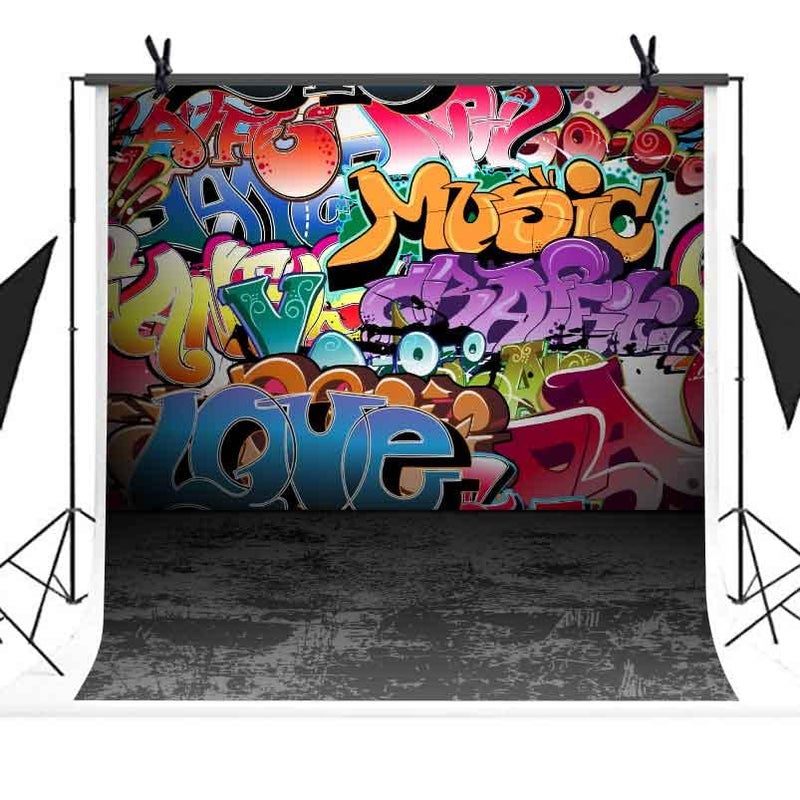 PHMOJEN Street Graffiti Art Photo Backdrop, 10x10ft Extra Large Colorful 90's Hip Hop Vintage Cement Floor Photography Backdrops for Homemade Video Studio and Webcast Props Photo Background BJLSPH1414 - Image 3