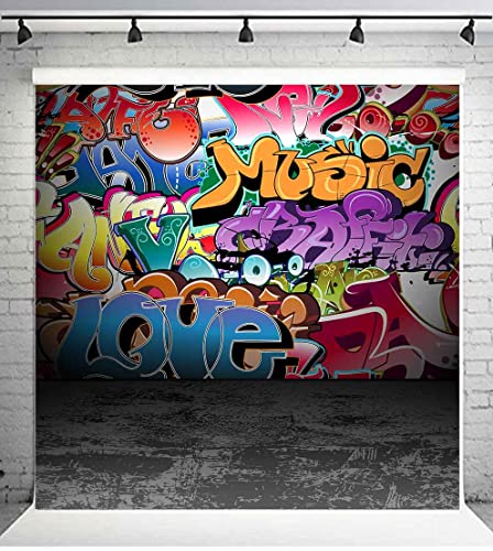 PHMOJEN Street Graffiti Art Photo Backdrop, 10x10ft Extra Large Colorful 90's Hip Hop Vintage Cement Floor Photography Backdrops for Homemade Video Studio and Webcast Props Photo Background BJLSPH1414 - Image 4