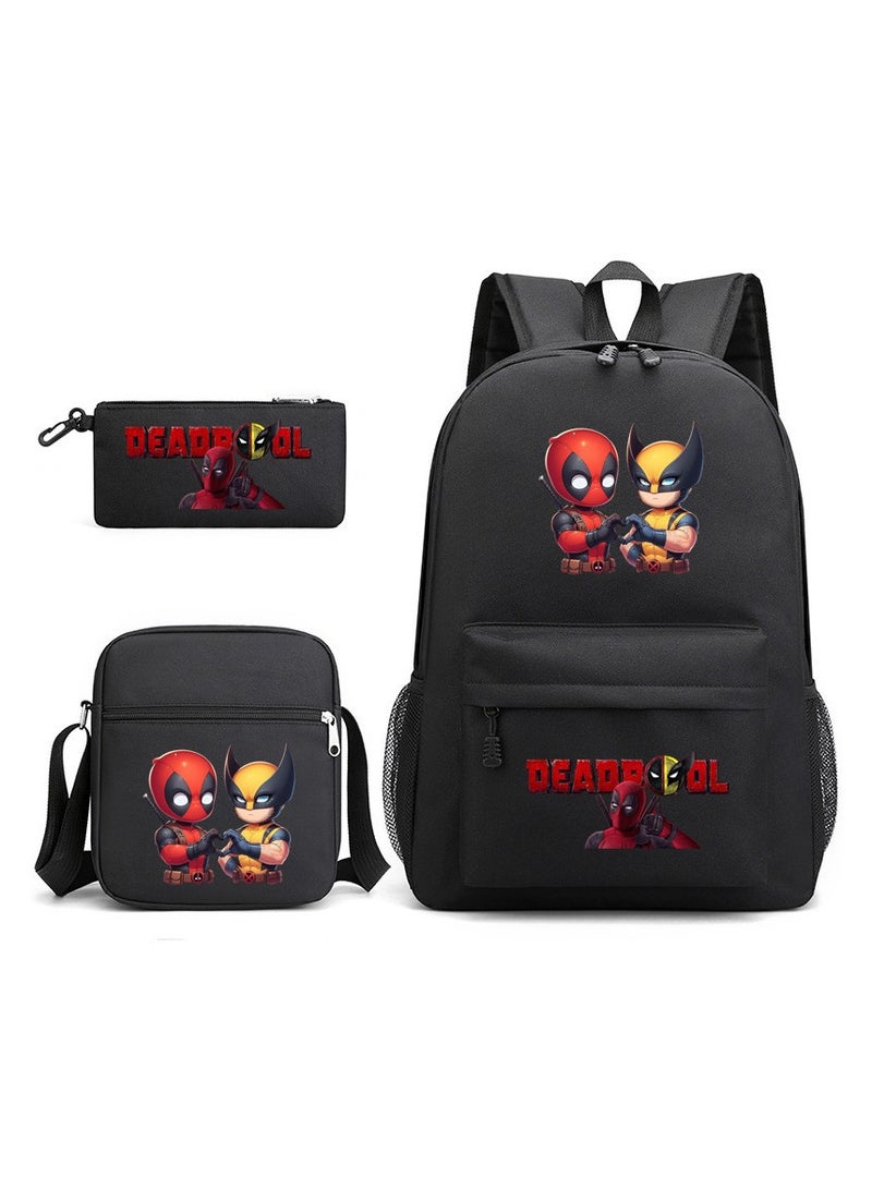 Deadpool  Wolverine Children Backpack Schoolbag Teen Student School Book bag with Lunch Box Pen Case 3 in 1 for Kids