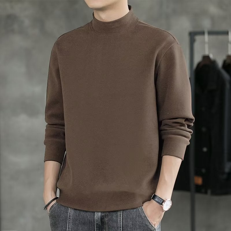 Long-sleeved T-shirt Men's Korean-style Trendy Solid Color Top Student's Inner High Collar Base Shirt - Image 1