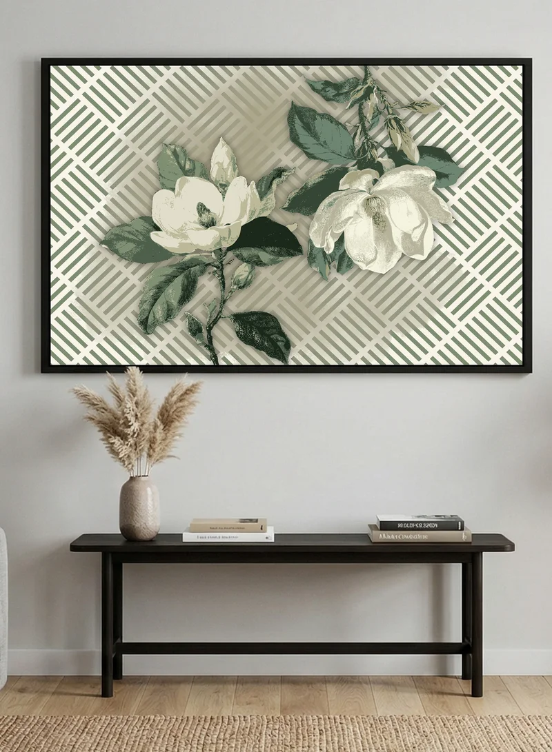LOWHA Canvas Wall Art Stretched Over Wooden Frame with Black Floating Frame and Flowers Abstract Design