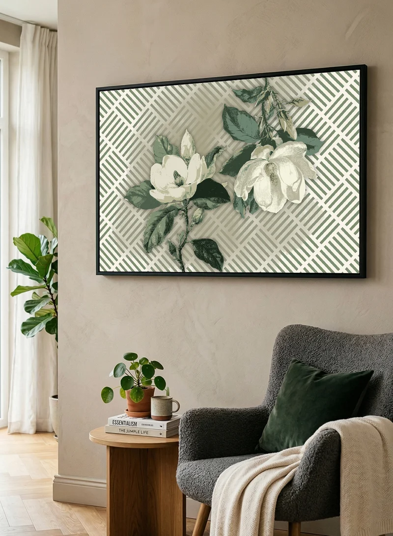 LOWHA Canvas Wall Art Stretched Over Wooden Frame with Black Floating Frame and Flowers Abstract Design