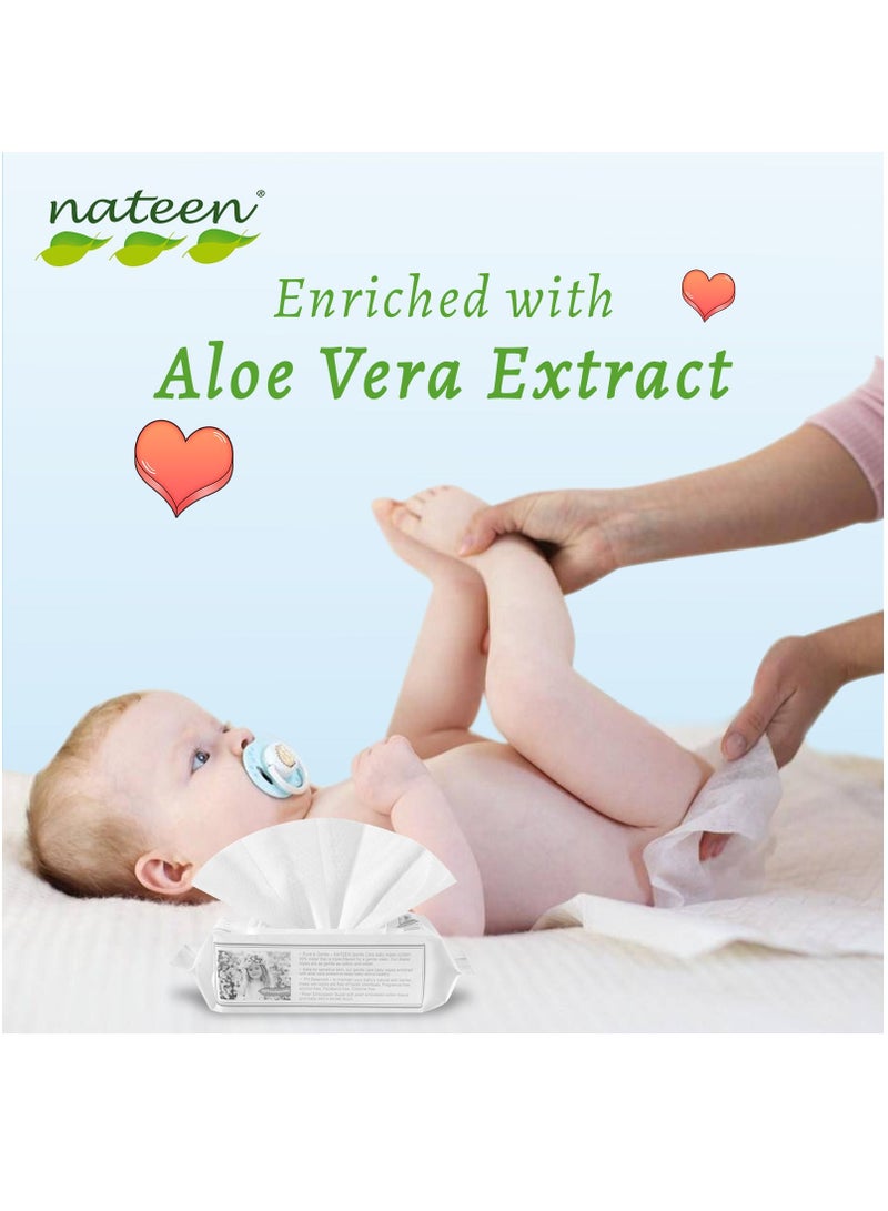 nateen Baby Wipes,80s x 6 Packs(480 wipes),20pcs Wipes Free,Pure Water Wipes for Baby,Multi Purpose Cleaning Baby Wet Wipes With Aloe Vera Extract for Sensitive Skin - Image 3