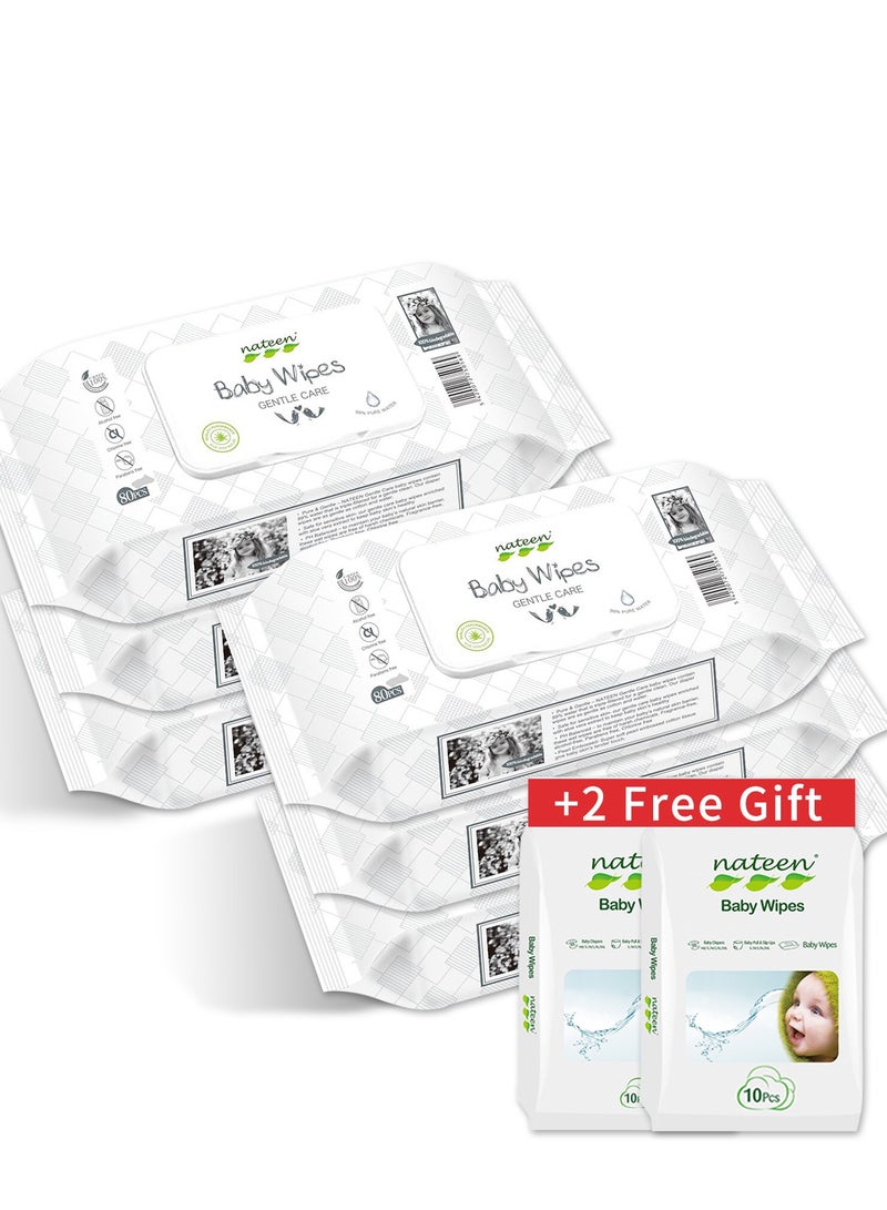 nateen Baby Wipes,80s x 6 Packs(480 wipes),20pcs Wipes Free,Pure Water Wipes for Baby,Multi Purpose Cleaning Baby Wet Wipes With Aloe Vera Extract for Sensitive Skin - Image 1