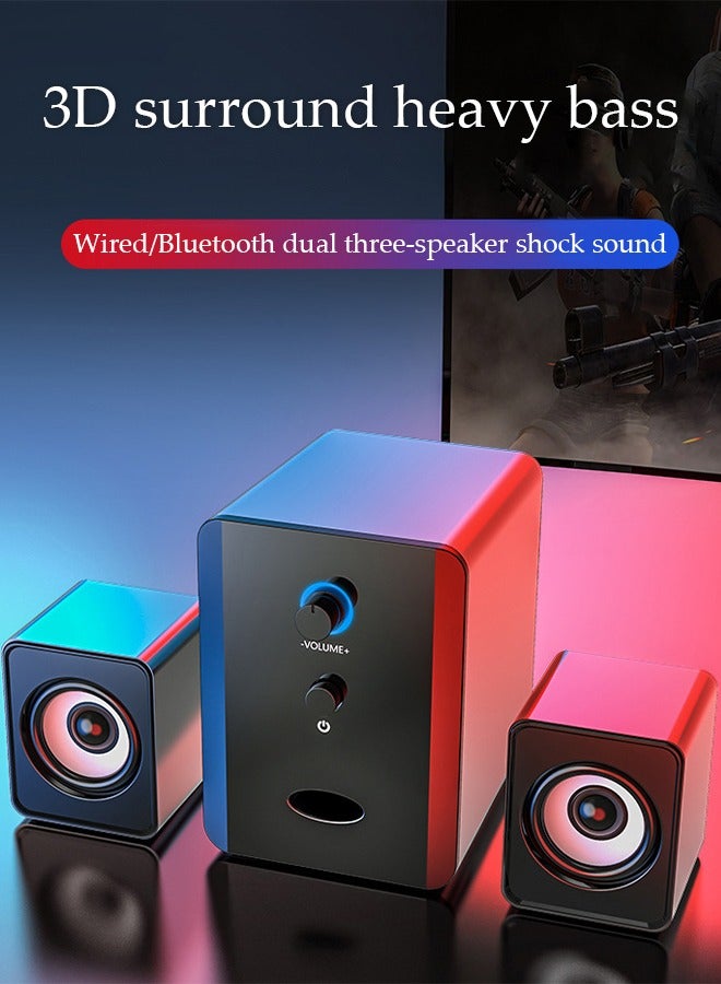 DUNISO Computer speaker, home desktop Bluetooth speaker three piece set, USB power supply, with 3.55mm audio interface, suitable for laptops, tablets, smart TVs, mobile phones - Image 3
