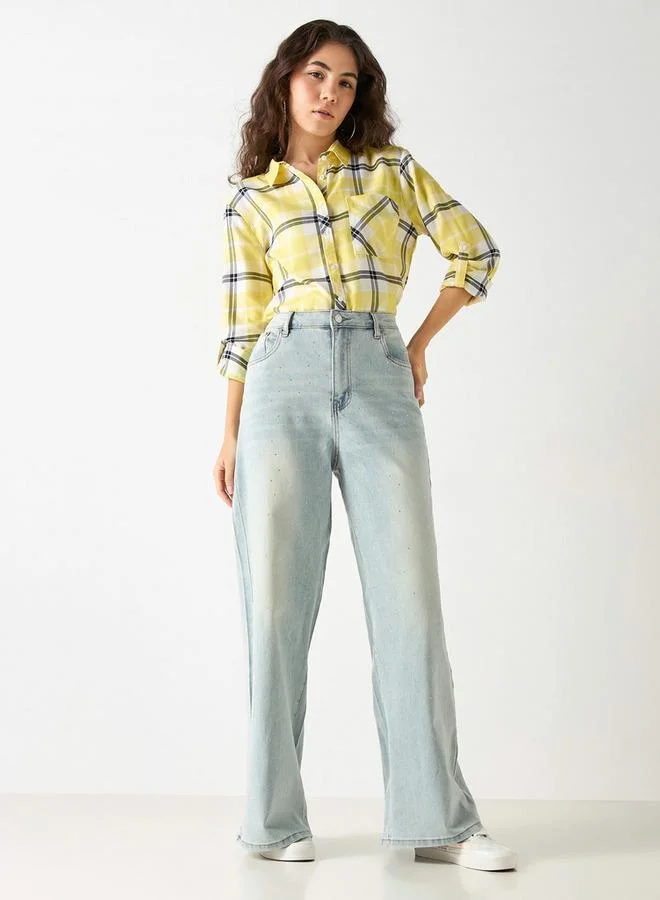 لي كوبر بنطلون جينز مزين واسع الساقين بجيوب من لي كوبر