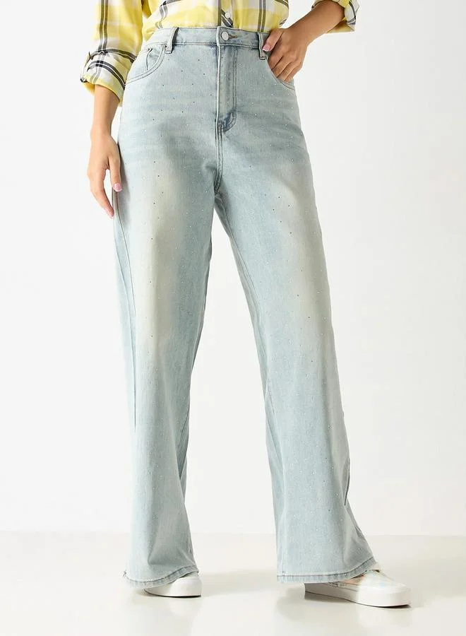 لي كوبر بنطلون جينز مزين واسع الساقين بجيوب من لي كوبر