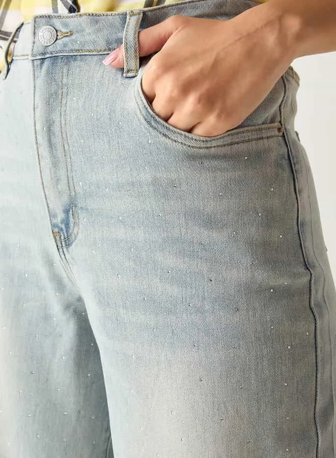 Lee Cooper Lee Cooper Flared Leg Embellished Jeans with Pockets