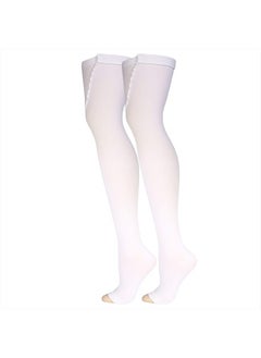 Truform Surgical Stockings, 18 mmHg Compression for Men and Women, Thigh High Length, Open Toe, Beige, White, Large  - Image 5