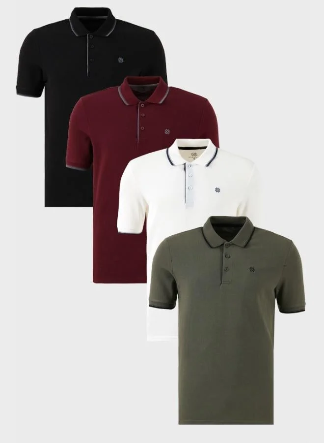 Buratti  Buratti Cotton Slim Fit Striped Detail Buttoned Polo Collar 4-Pack Men's T-Shirt 5902118S4 for Men | Best Price UAE