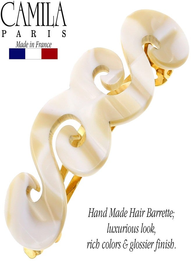 Camila Paris CP3169 French Hair Barrette Clip for Girls, Handmade, White, Gold Metal Clasp Strong Hold Grip Hair Clips for Women, No Slip and Durable Styling Girls Hair Accessories, Made in France - Image 3