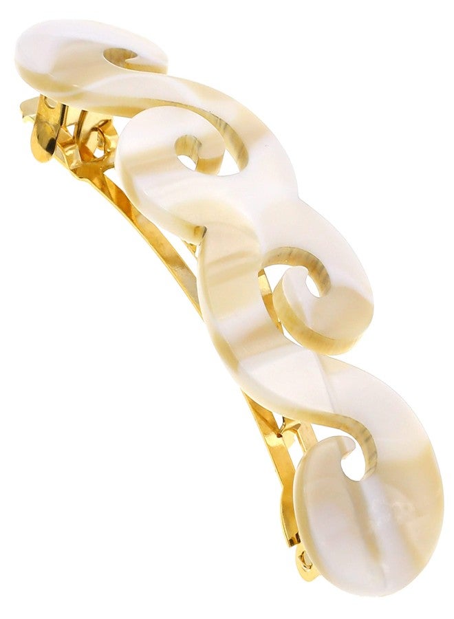 Camila Paris CP3169 French Hair Barrette Clip for Girls, Handmade, White, Gold Metal Clasp Strong Hold Grip Hair Clips for Women, No Slip and Durable Styling Girls Hair Accessories, Made in France - Image 1