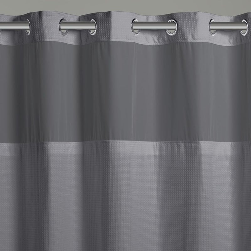 Hookless Itâ€™s A Snap! Waffle Shower Curtain, 3-in-1 Shower Curtain Includes Fabric Shower Curtain with Sheer Top Window, Flex-On Rings & Fabric Liner, 71â€ x 74â€, Frost Grey - Image 2