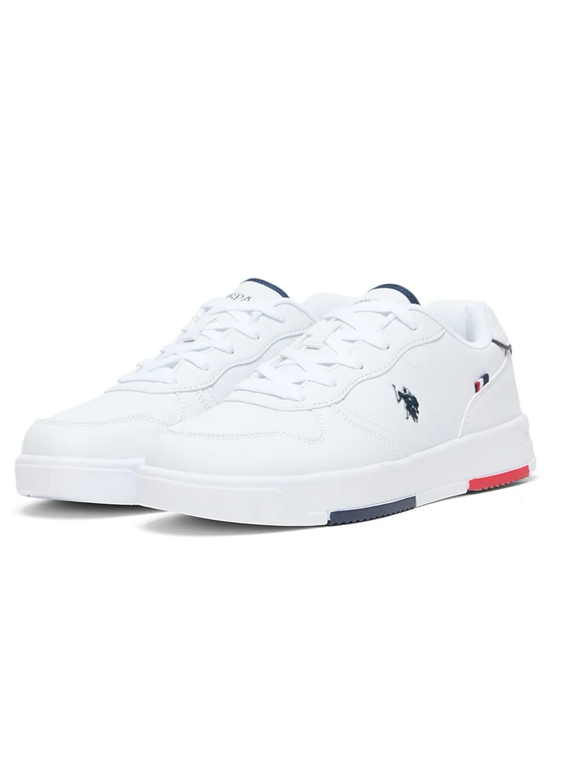 U.S. Polo Assn. Women's White Low-Top Sneakers with Red and Blue Accents, Elegant Design Comfortable Casual Shoes for Everyday Wear