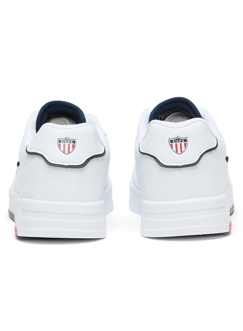U.S. Polo Assn. Women's White Low-Top Sneakers with Red and Blue Accents, Elegant Design Comfortable Casual Shoes for Everyday Wear
