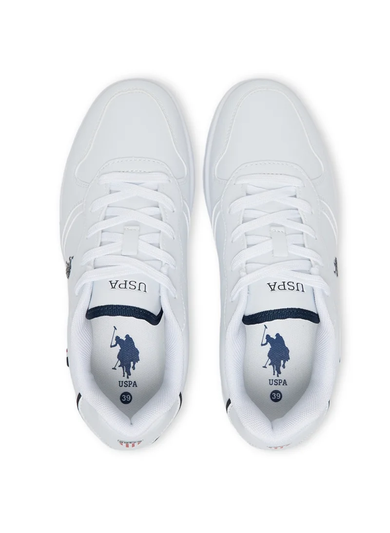 U.S. Polo Assn. Women's White Low-Top Sneakers with Red and Blue Accents, Elegant Design Comfortable Casual Shoes for Everyday Wear