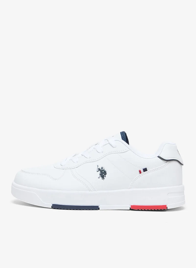 U.S. Polo Assn. Women's White Low-Top Sneakers with Red and Blue Accents, Elegant Design Comfortable Casual Shoes for Everyday Wear