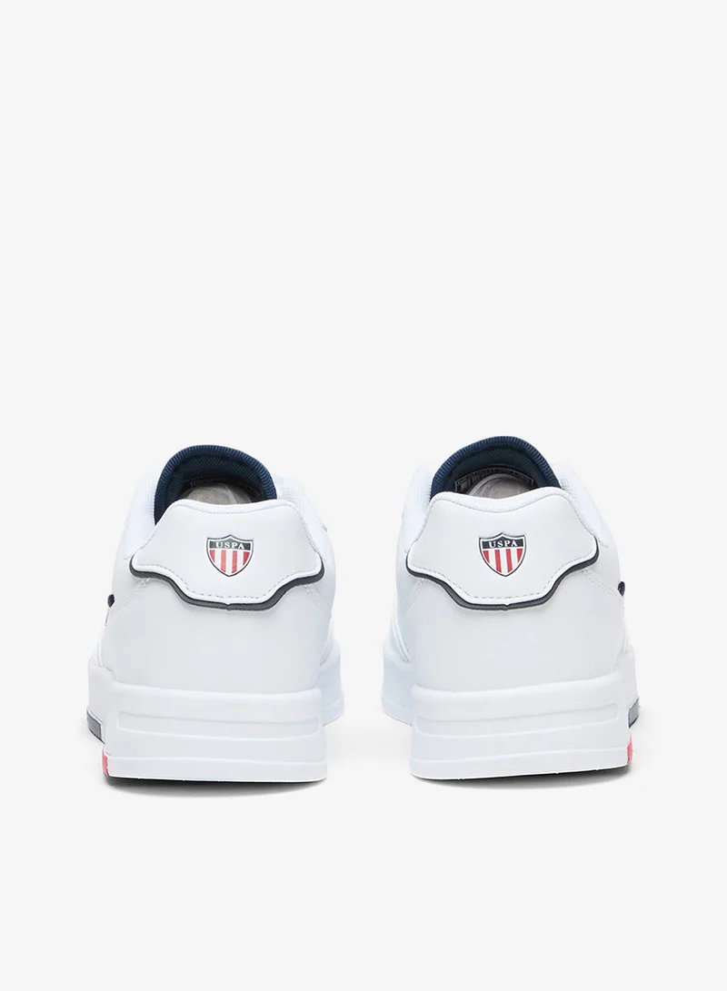 U.S. Polo Assn. Women's White Low-Top Sneakers with Red and Blue Accents, Elegant Design Comfortable Casual Shoes for Everyday Wear