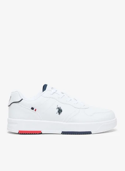 U.S. Polo Assn. Women's White Low-Top Sneakers with Red and Blue Accents, Elegant Design Comfortable Casual Shoes for Everyday Wear