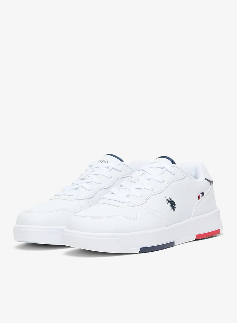 U.S. Polo Assn. Women's White Low-Top Sneakers with Red and Blue Accents, Elegant Design Comfortable Casual Shoes for Everyday Wear