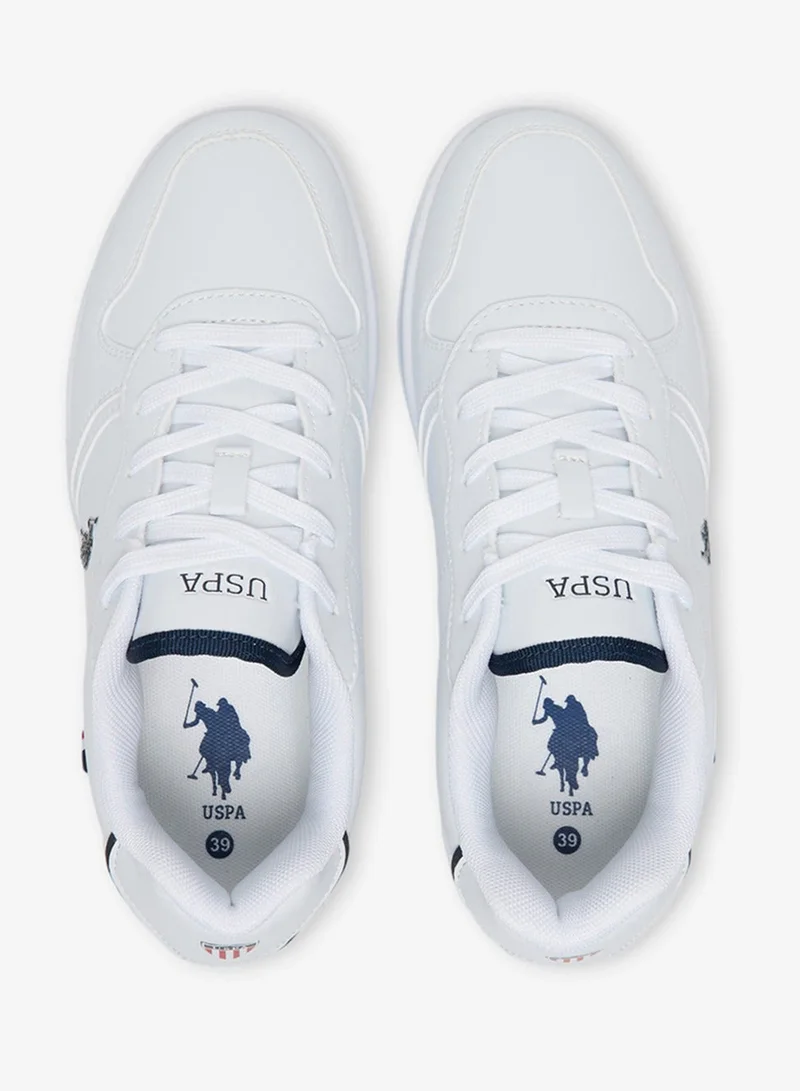 U.S. Polo Assn. Women's White Low-Top Sneakers with Red and Blue Accents, Elegant Design Comfortable Casual Shoes for Everyday Wear