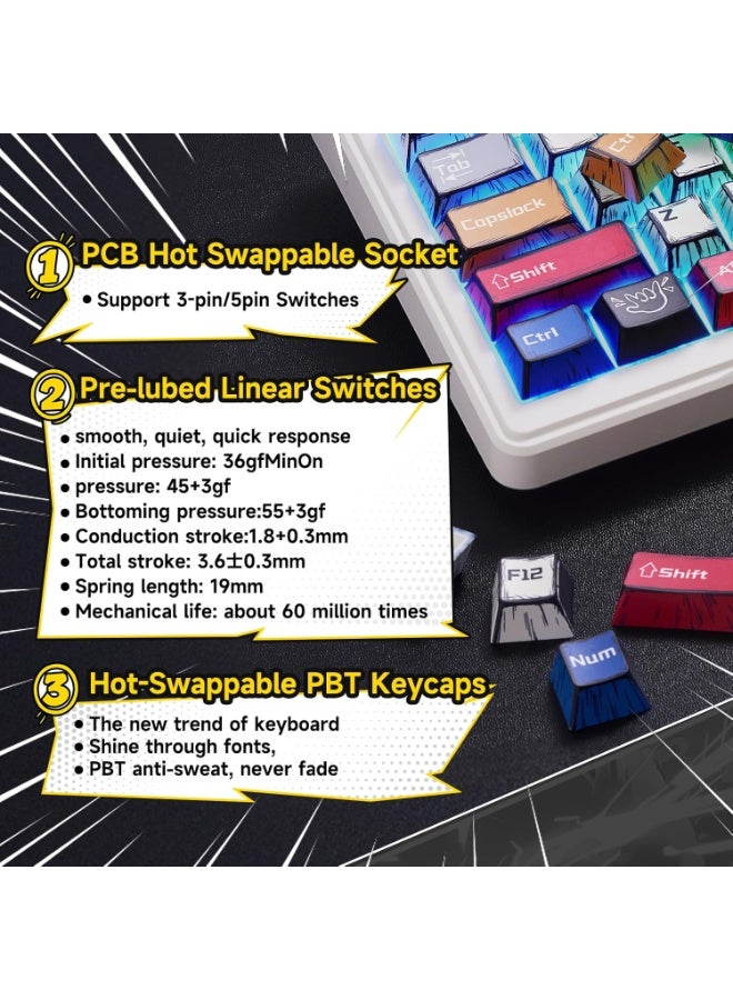 AULA لوحة مفاتيح الألعاب اللاسلكية F99 PRO، لوحة مفاتيح مخصصة قابلة للتبديل الساخن، مفتاح Star Vector مزيت مسبقًا، لوحة مفاتيح ميكانيكية بتقنية 2.4GHz/Type-C/BT5.0 مع بطارية 8000mAh، لوحة مفاتيح ألعاب بإضاءة خلفية RGB - Image 2