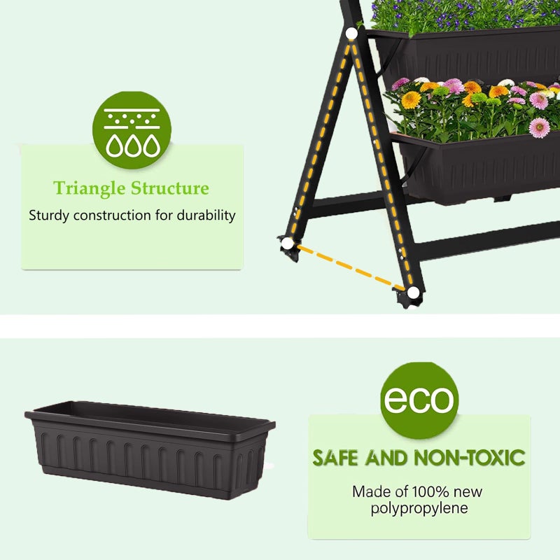 Homdox 5-Tier Elevated Garden Bed with Lockable Caster Wheels - Freestanding Vertical Raised Bed with 5 Garden Planter Boxes- Perfect to Grow Vegetables Herbs Flowers Indoor(Black) - Image 4