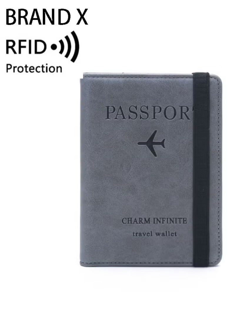 أوشن جديد أزرق رمادي RFID السفر مكافحة السرقة حامل جواز السفر متعدد الوظائف كبيرة السعة حقيبة وثائق PU مكافحة إلغاء التغليف Rfid جواز السفر حامل بطاقة المحمول السفر في الخارج - Image 1