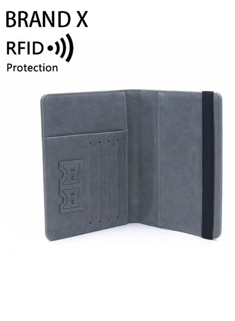 أوشن جديد أزرق رمادي RFID السفر مكافحة السرقة حامل جواز السفر متعدد الوظائف كبيرة السعة حقيبة وثائق PU مكافحة إلغاء التغليف Rfid جواز السفر حامل بطاقة المحمول السفر في الخارج - Image 4