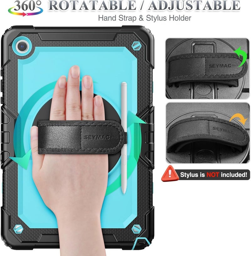 SEYMAC Case for Galaxy Tab S9 Plus /S9 FE Plus/S10 Plus 12.4'', with Screen Protector Pencil Holder [360 Rotating Hand Strap] &Stand, Drop-Proof, Yellowish+Pink - Image 3
