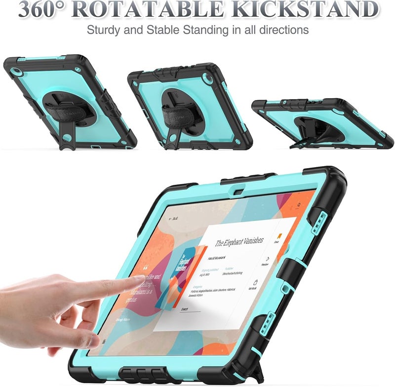 SEYMAC Case for Galaxy Tab S9 Plus /S9 FE Plus/S10 Plus 12.4'', with Screen Protector Pencil Holder [360 Rotating Hand Strap] &Stand, Drop-Proof, Yellowish+Pink - Image 5